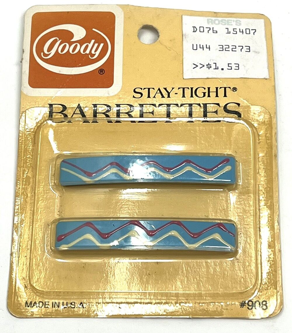 Vintage Goody Stay Tight Barrettes 2.25” Metal Turquoise Blue #908 1982 NIP (2)